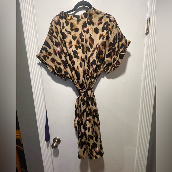 Shein Plus Allover Print Notched Belted A-Line Dress - Picture 4 of 4